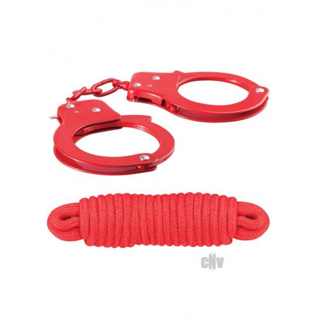 Metal Cuffs with Keys & Love Rope Red - Handcuffs