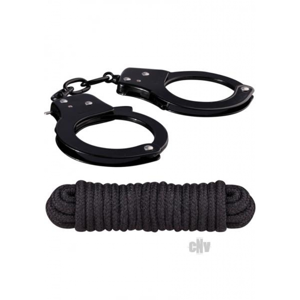 Metal Cuffs, Keys, Love Rope Black - BDSM Kits