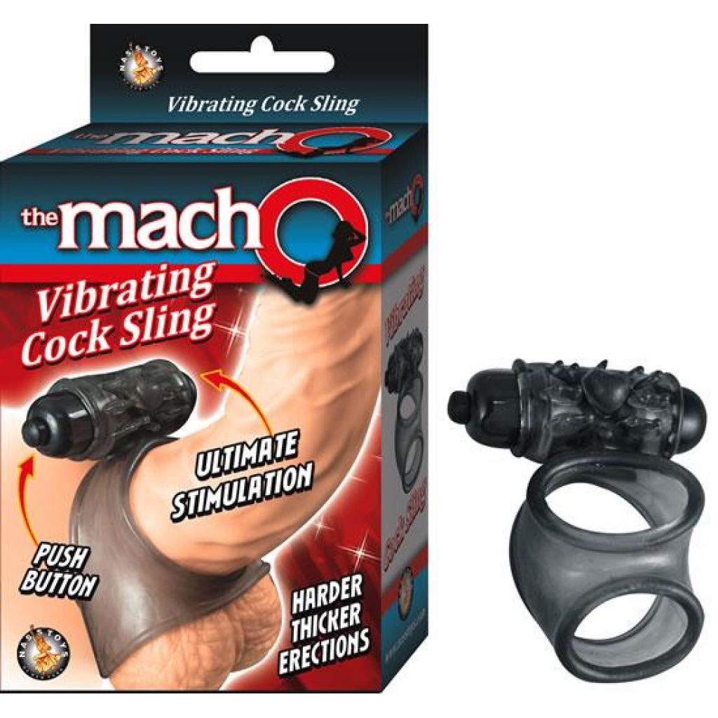 Macho Vibrating Cock Sling Black - Couples Vibrating Penis Rings