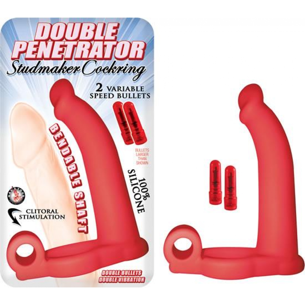 Double Penetrator Studmaker Cockring Red - Double Penetration Penis Rings