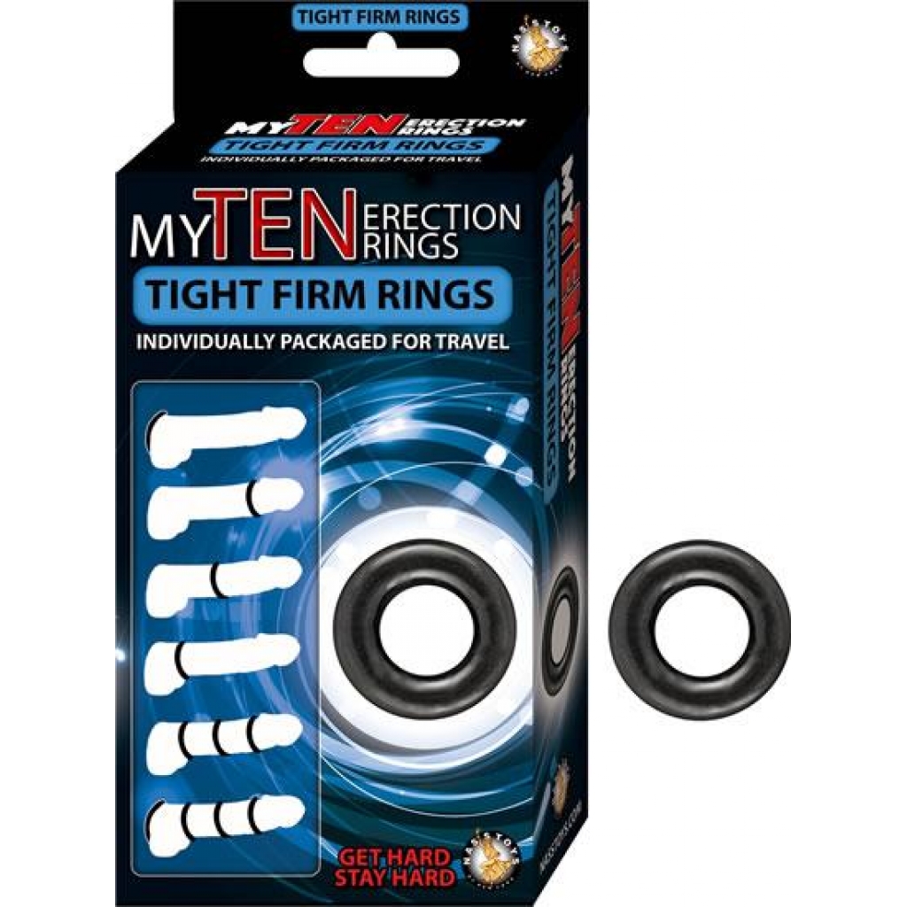 My Ten Erection Rings Tight Firm Rings Black - Classic Penis Rings