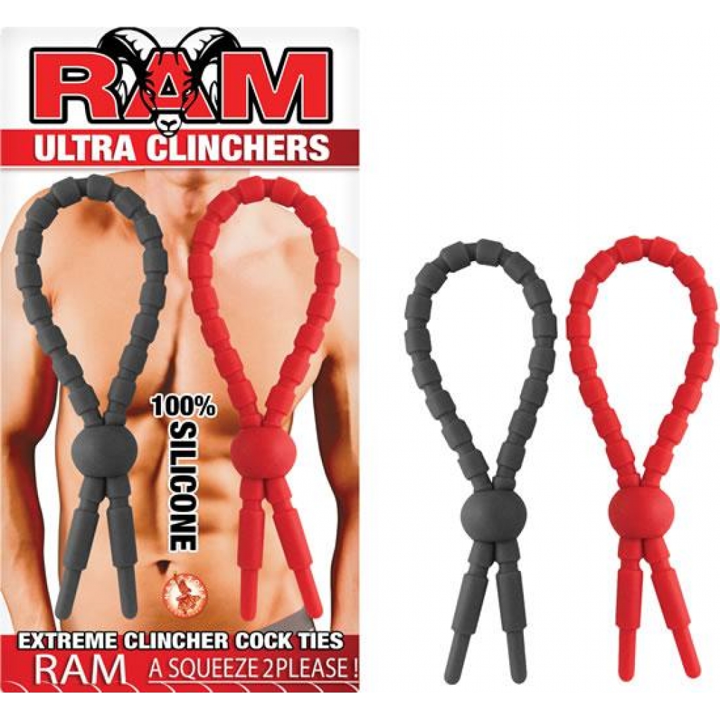 Ram Ultra Clinchers 2 Pack Red, Black - Adjustable & Versatile Penis Rings