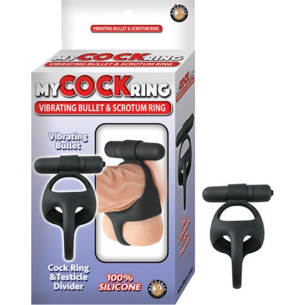 My Cock Ring Vibe Bullet Scrotum Ring Black - Couples Vibrating Penis Rings