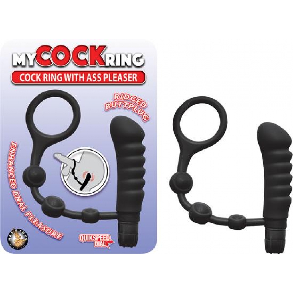 My Cockring With Ass Pleaser Black - Couples Vibrating Penis Rings