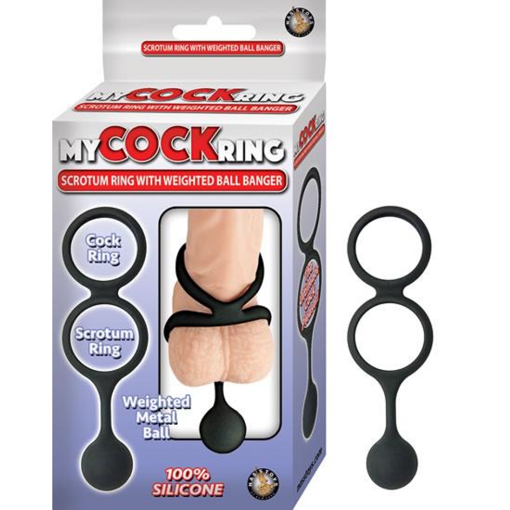 My Cockring Scrotum Ring With Weighted Ball Black - Couples Vibrating Penis Rings