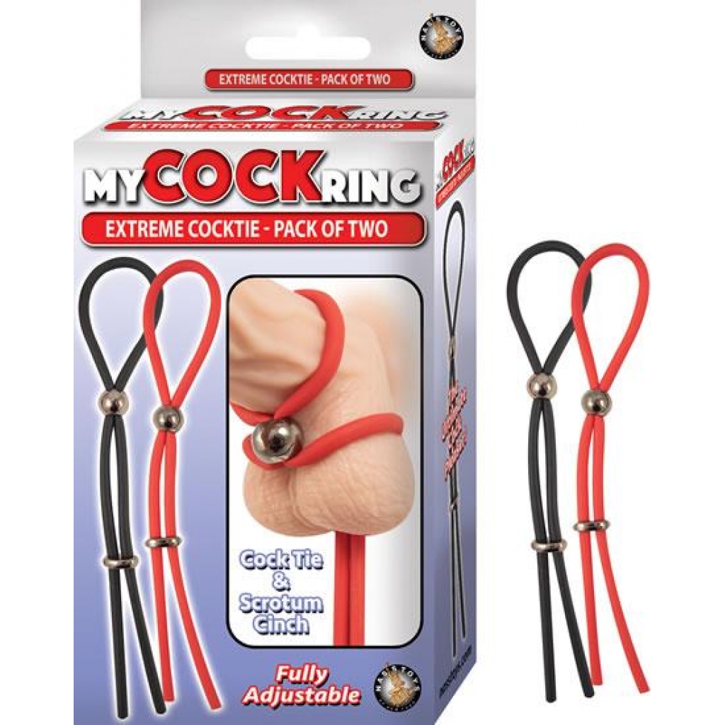 My Cockring Extreme Cocktie 2 Pack Black & Red - Adjustable & Versatile Penis Rings
