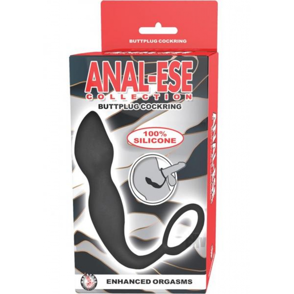 Anal Ese Coll Buttplug with Cockring - Black