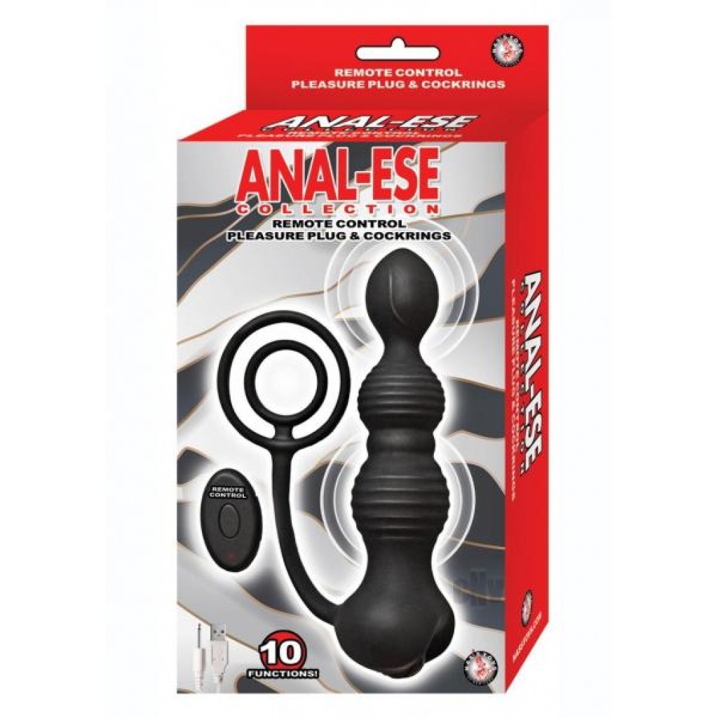 Anal-ese Remote Pleasure Plug/cring Blk - Couples Vibrating Penis Rings