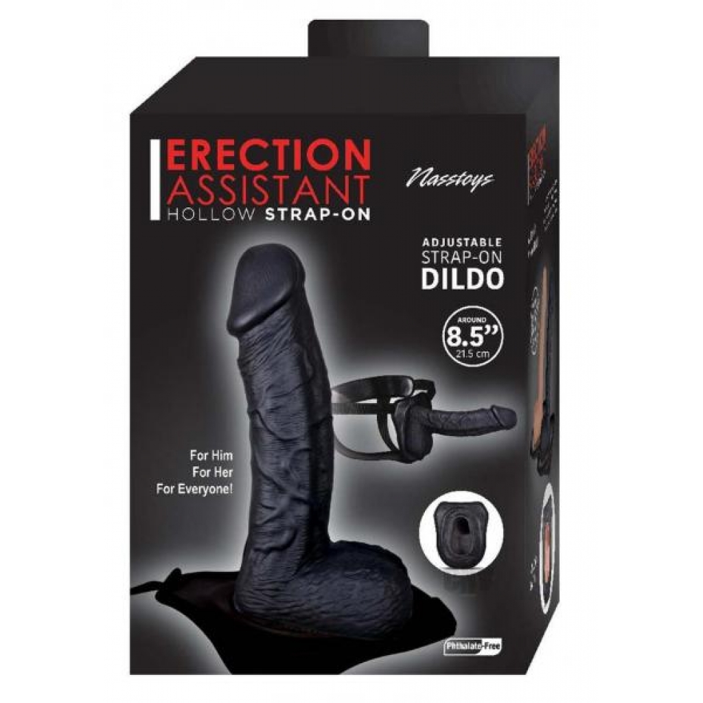 Erect Assist Hollow Strap On 8.5 Black - Harness & Dong Sets