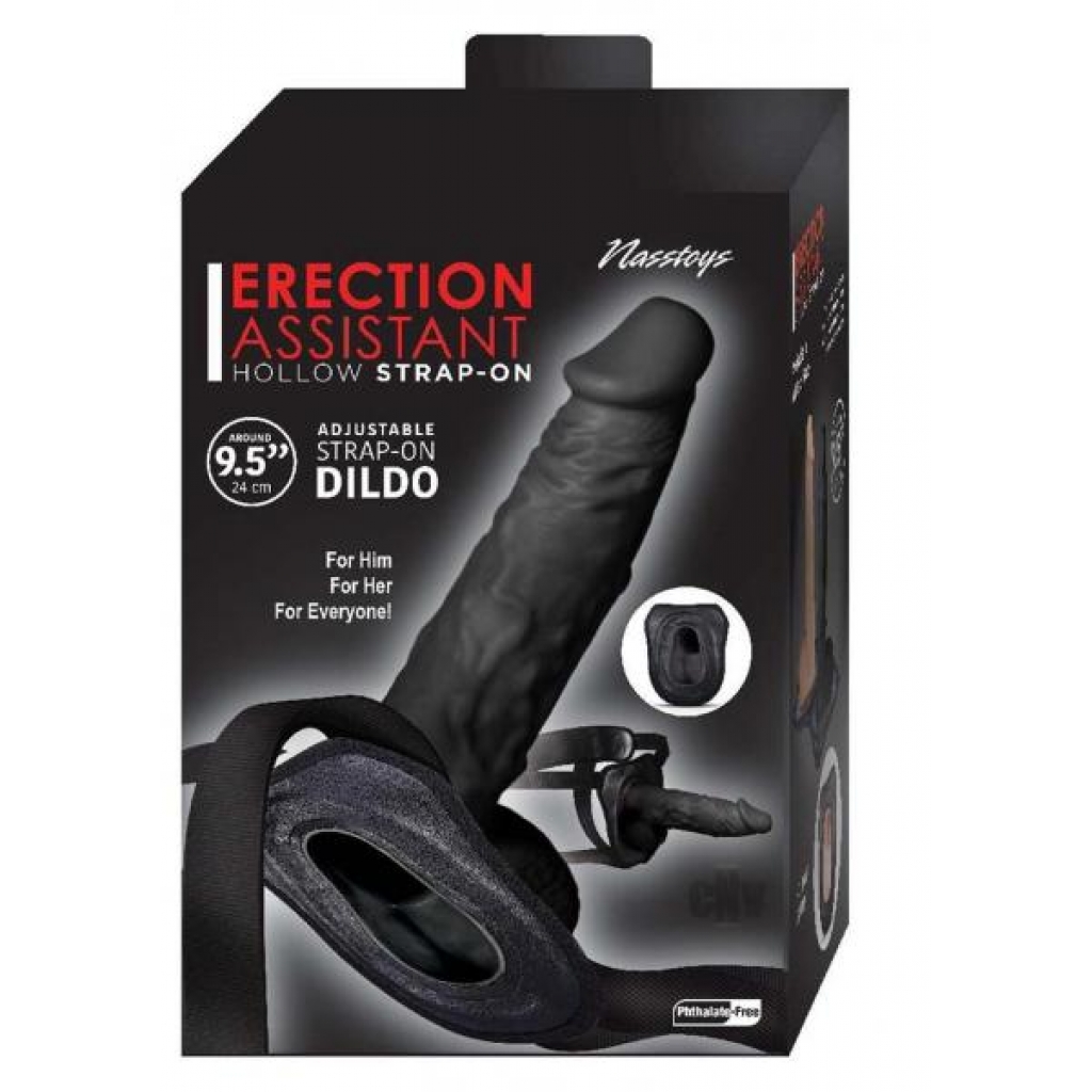 Erect Assist Hollow Strap On 9.5 Black - Harness & Dong Sets