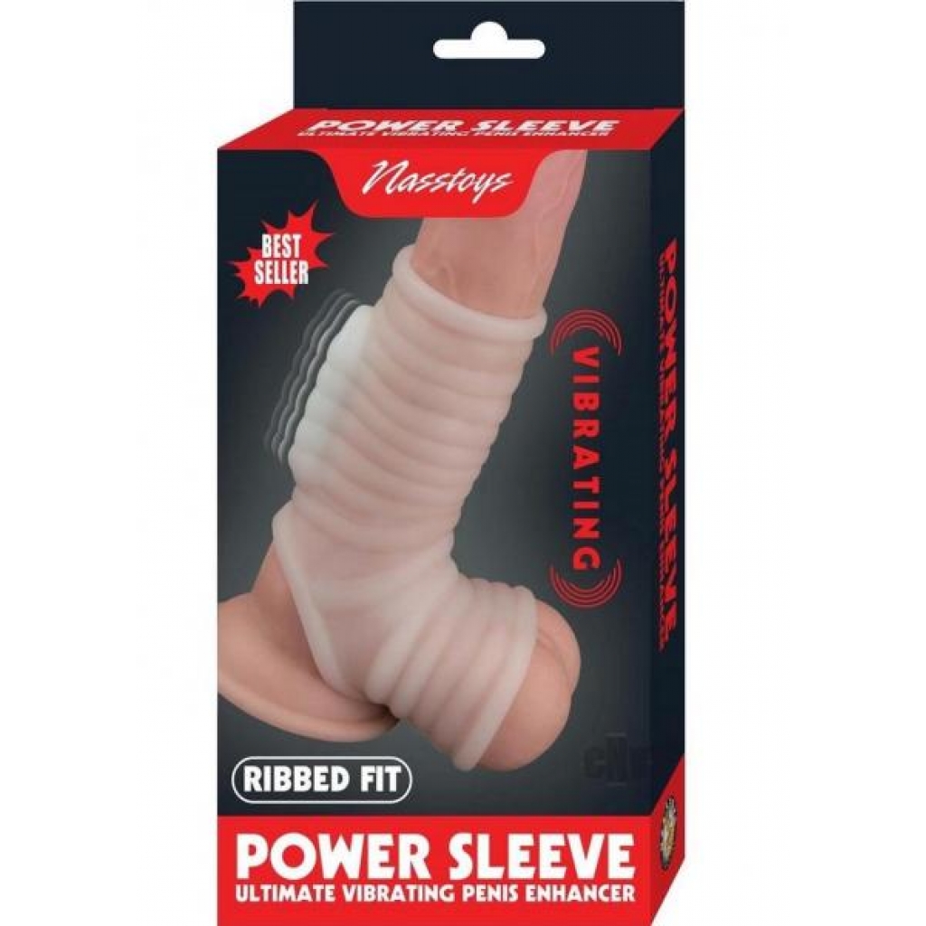 Vibrating Power Sleeve Ribbed Fit Wht - Penis Sleeves & Enhancers