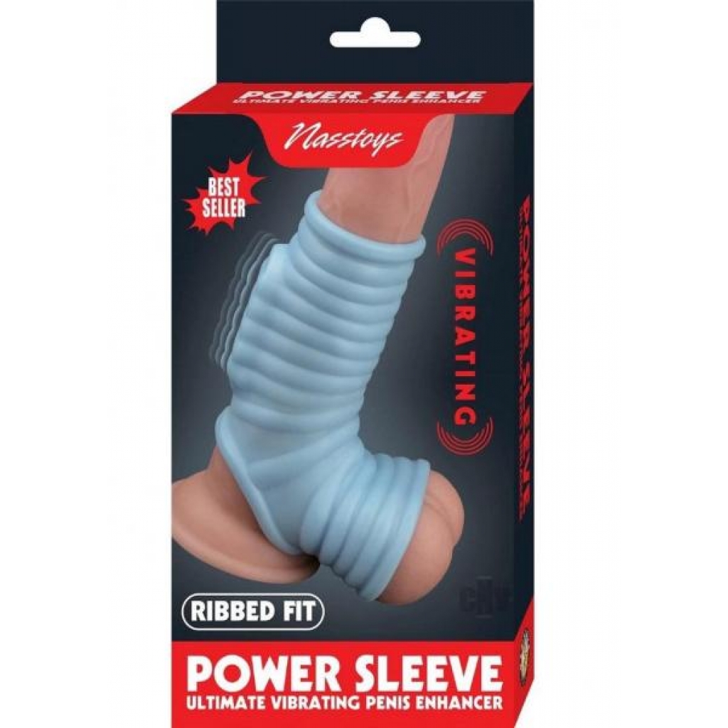 Vibrating Power Sleeve Ribbed Fit Blu - Penis Sleeves & Enhancers