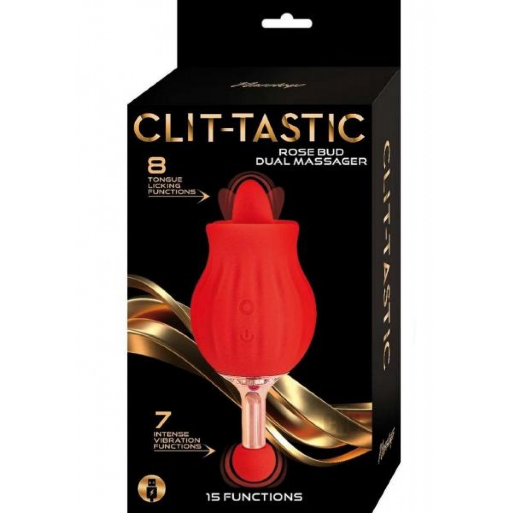 Clit Tastic Rose Bud Dual Massager Red - Tongues