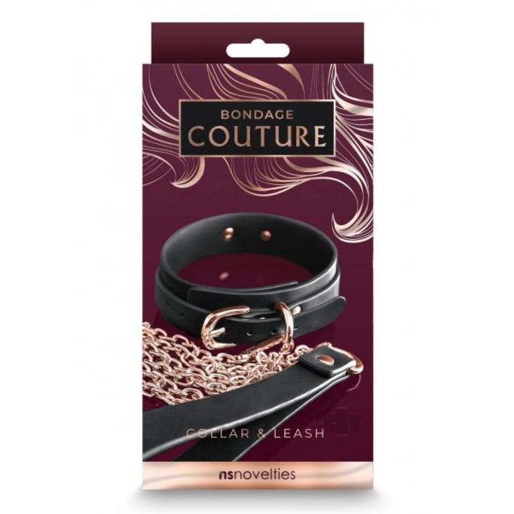 Bondage Couture Collar And Leash Black - Collars & Leashes