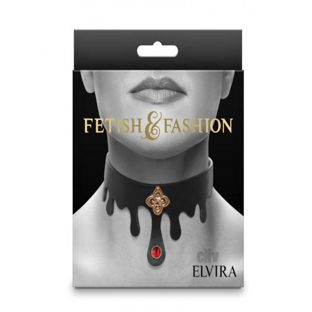 Fetish Fashion Elvira Collar Blk/gld - Collars & Leashes