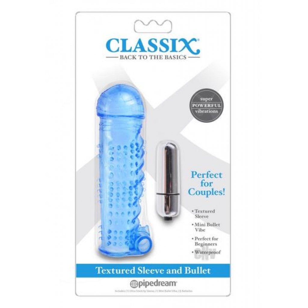 Classix Textured Sleeve & Mini Bullet Vibrator Blue - Penis Extensions