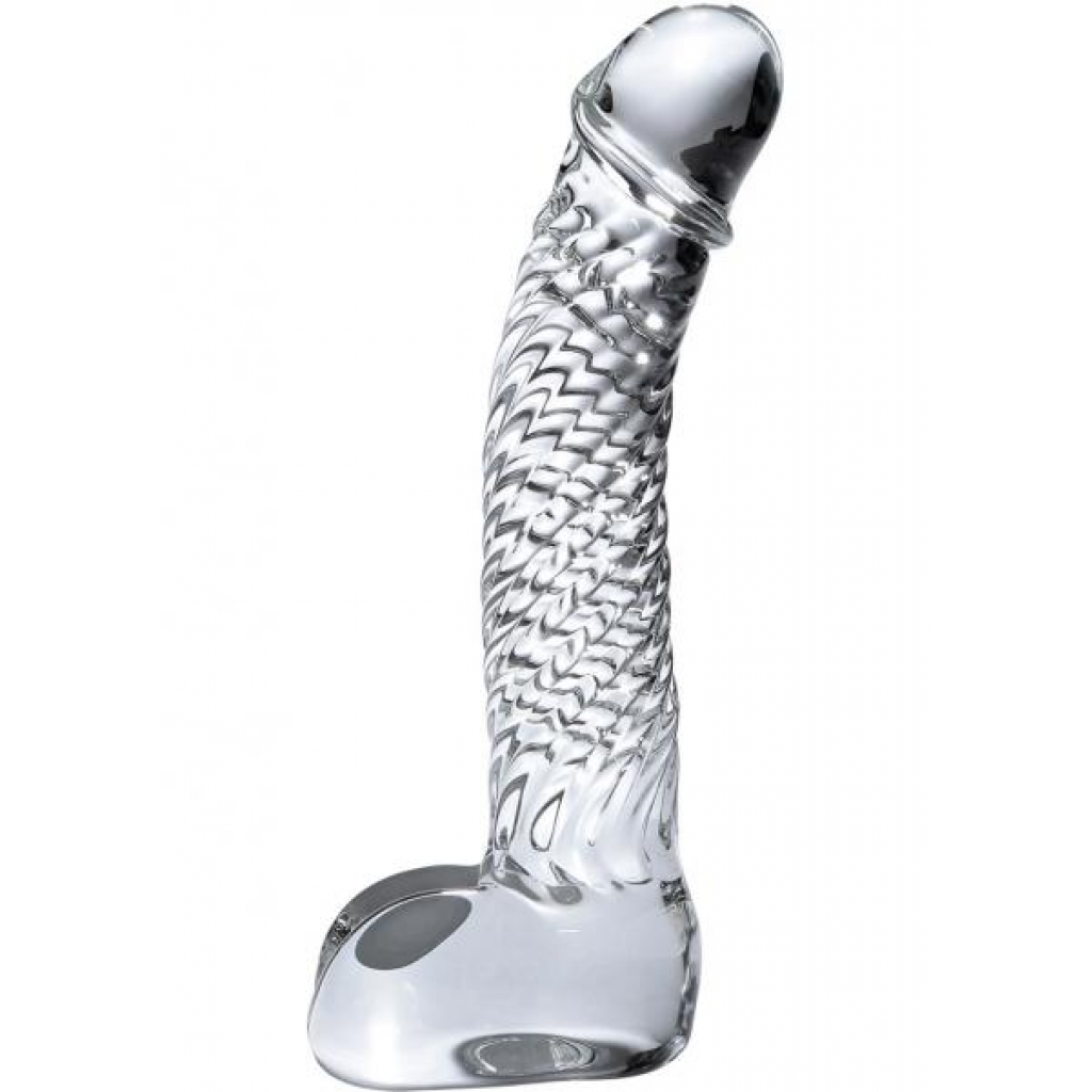 Icicles No 61 Textured Glass Dildo With Balls Clear 5 Inch - Realistic Dildos & Dongs