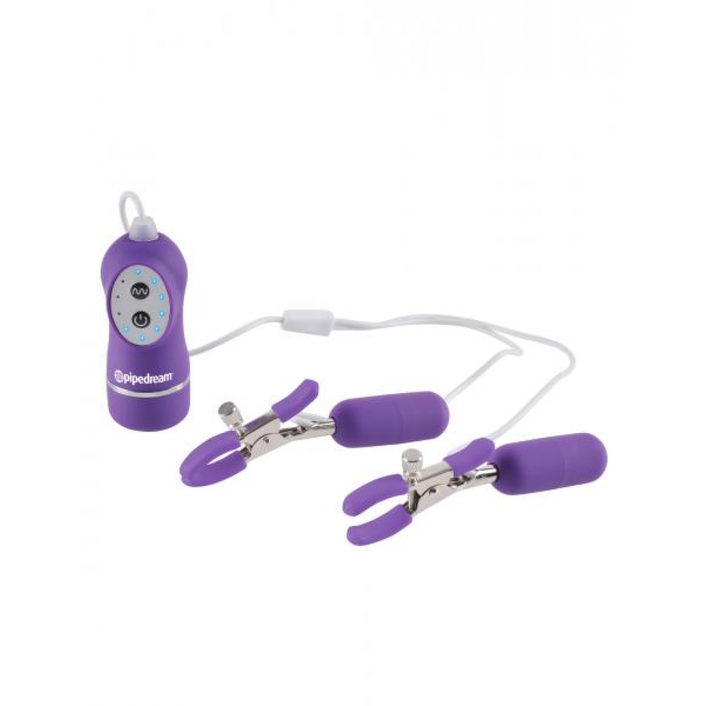 Fetish Fantasy 10 Function Vibrating Nipple Clamps Purple - Nipple Clamps