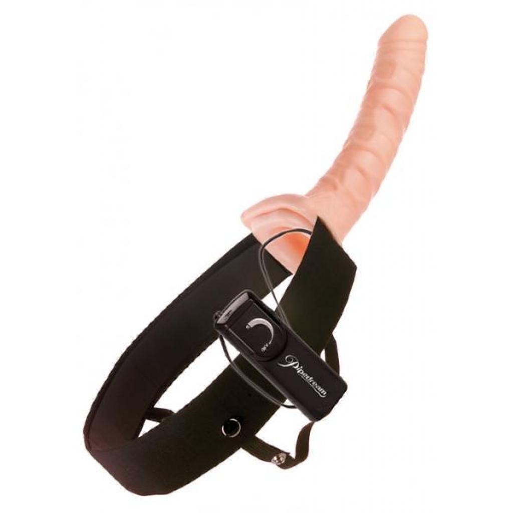 10 Vibrating Hollow Strap On Beige - Hollow Strap-ons