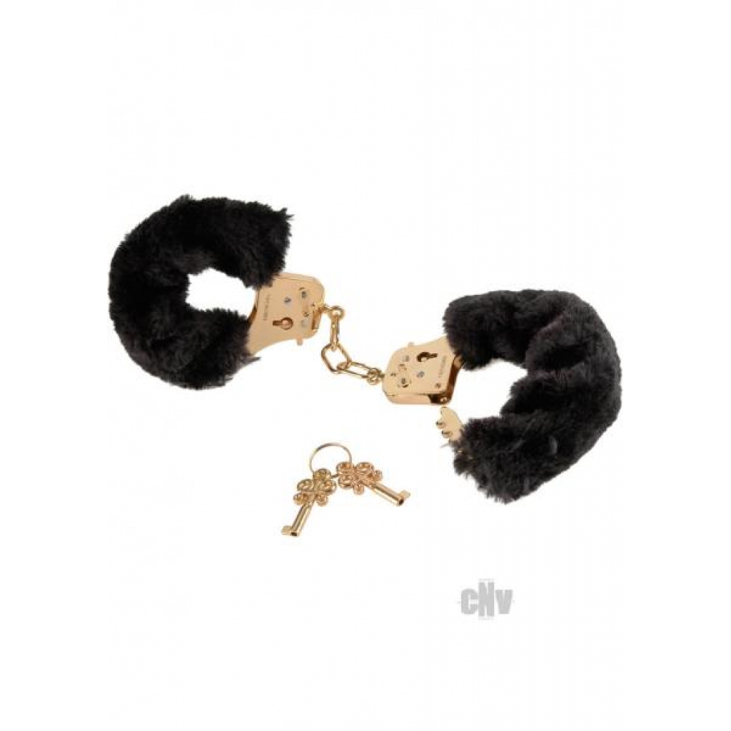 Deluxe Furry Cuffs Black Handcuffs - Handcuffs