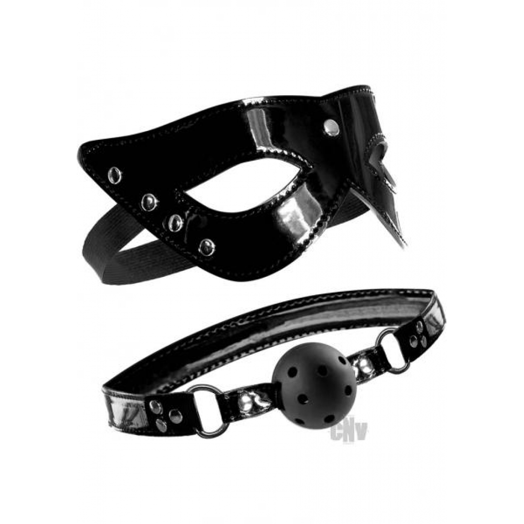 Masquerade Mask And Ball Gag Black - Ball Gags