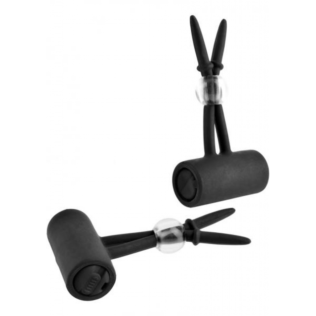 Vibrating Silicone Nipple Lassos Black - Nipple Clamps