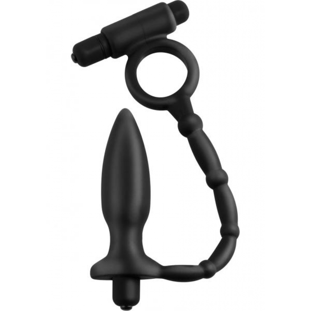 Anal Fantasy Ass Kicker Plug With Cock Ring Black - Prostate Massagers