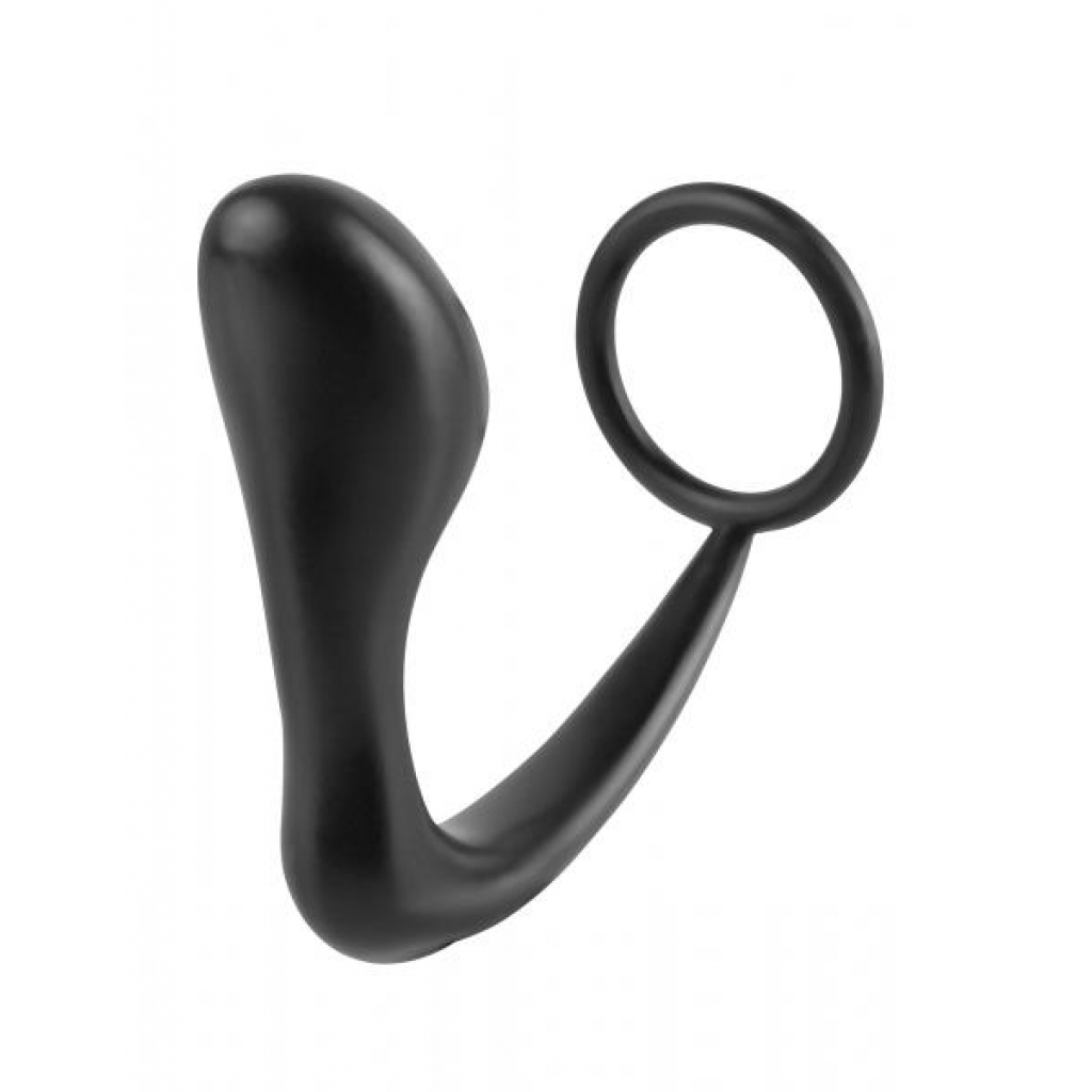 Ass-Gasm Silicone Cockring Plug Black - Prostate Massagers