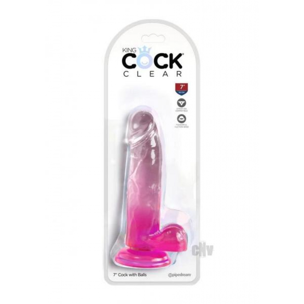 Kc 7 Cock Clear W/balls Pink - Extreme Dildos