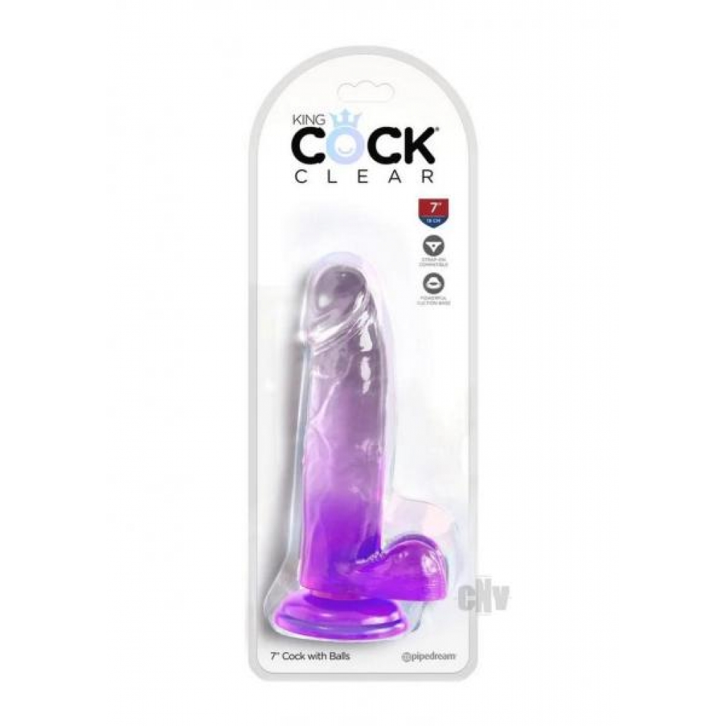 Kc 7 Cock Clear W/balls Purple - Realistic Dildos & Dongs