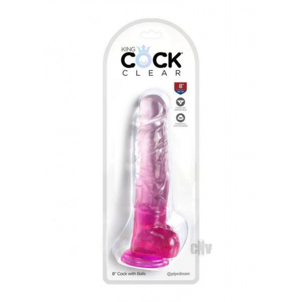 Kc 8 Cock Clear W/balls Pink - Realistic Dildos & Dongs