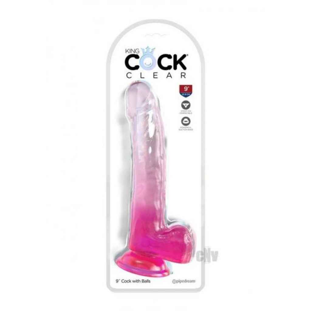 Kc 9 Cock Clear W/balls Pink - Huge Dildos