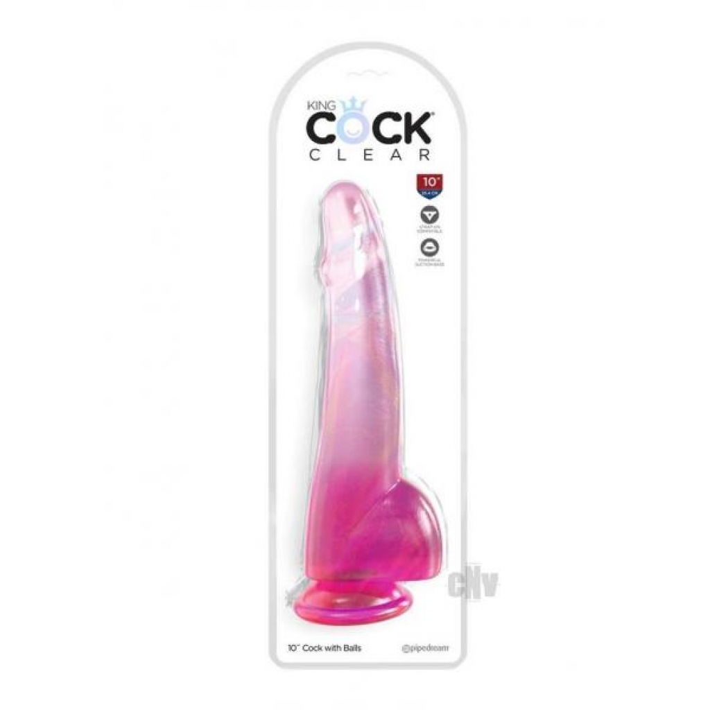 Kc 10 Cock Clear W/balls Pink - Huge Dildos