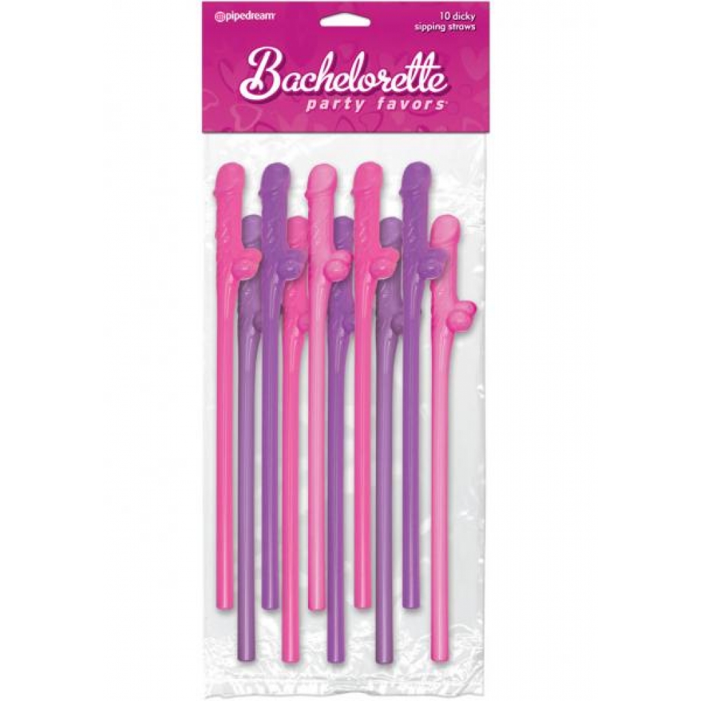 Bachelorette Party Favors Dicky Sipping Straws Pink/Purple 10pc. - Serving Ware