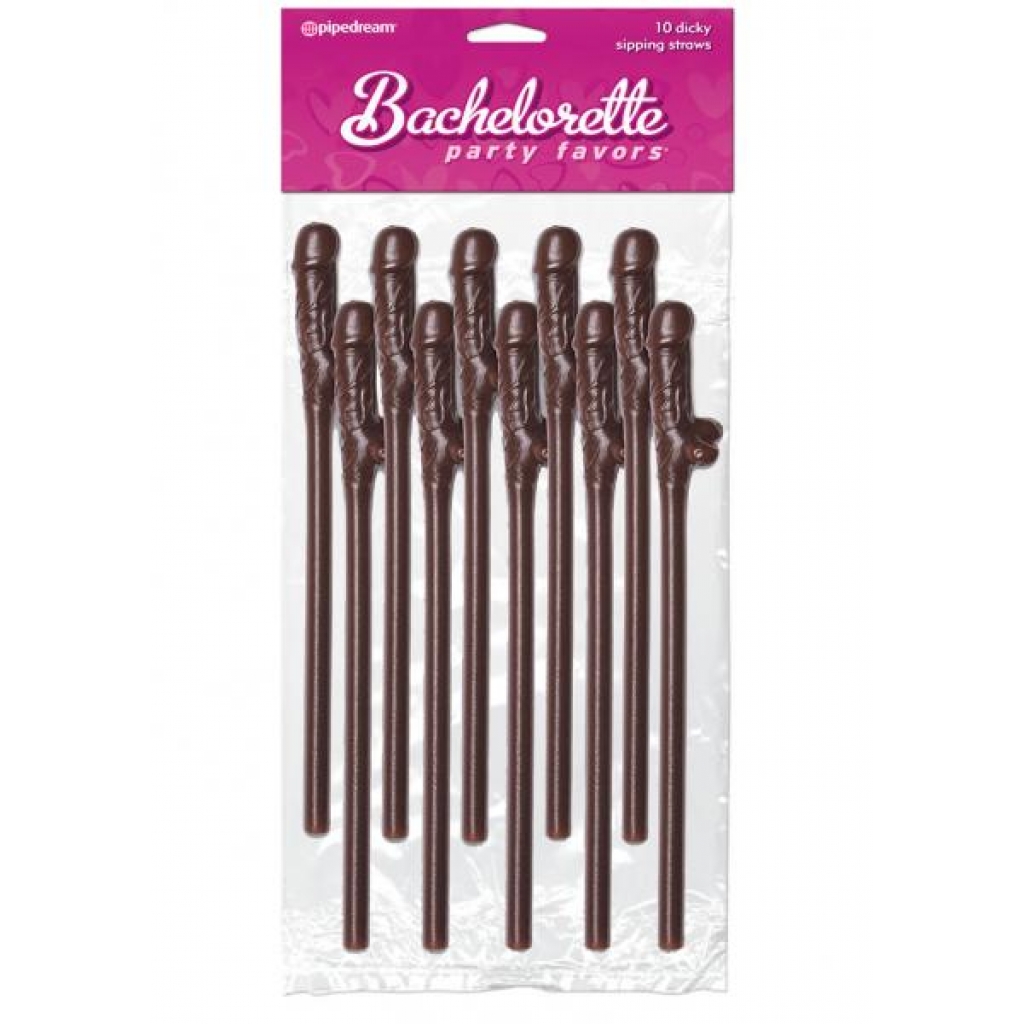 Bachelorette Party Favors Dicky Sipping Straws Brown 10pc. - Serving Ware