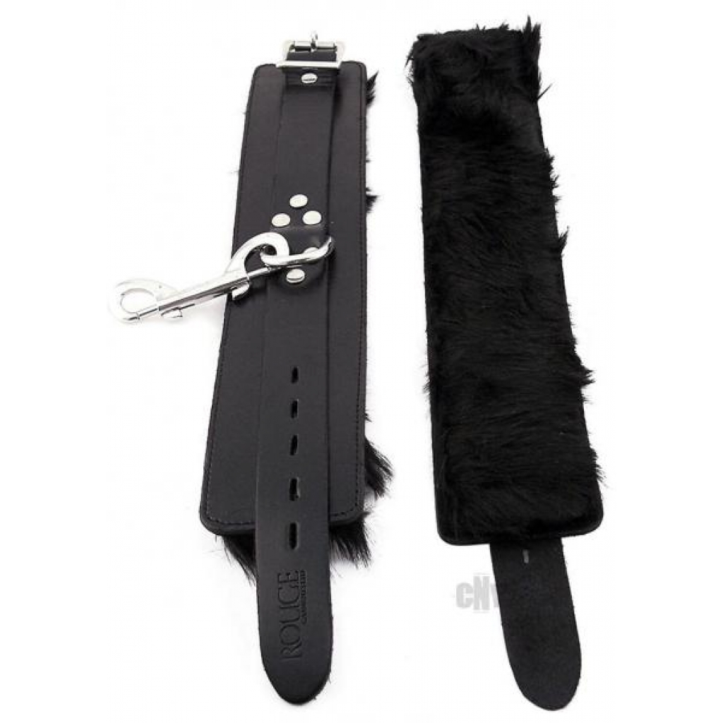 Rouge Fur Wrist Cuffs Black - Handcuffs