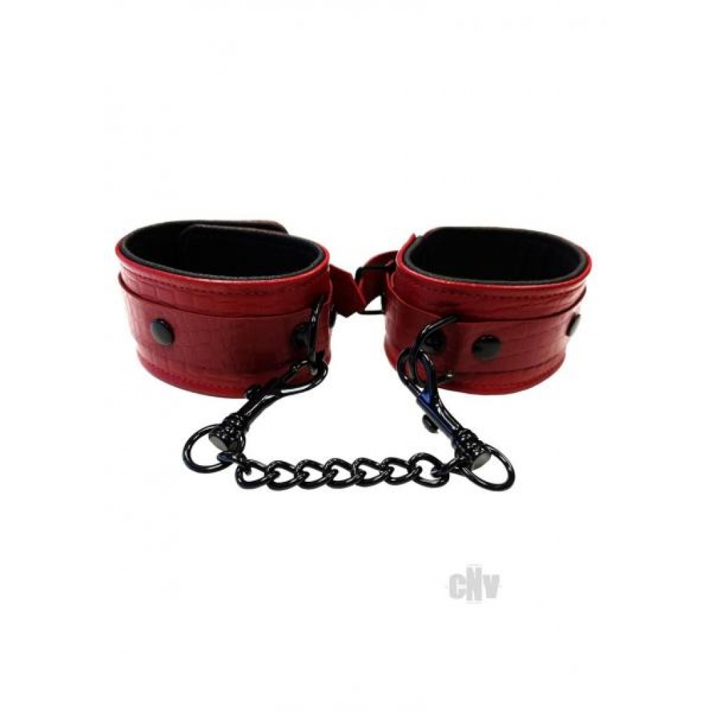 Rouge Anaconda Leather Wrist Cuff Burgundy Black - Handcuffs