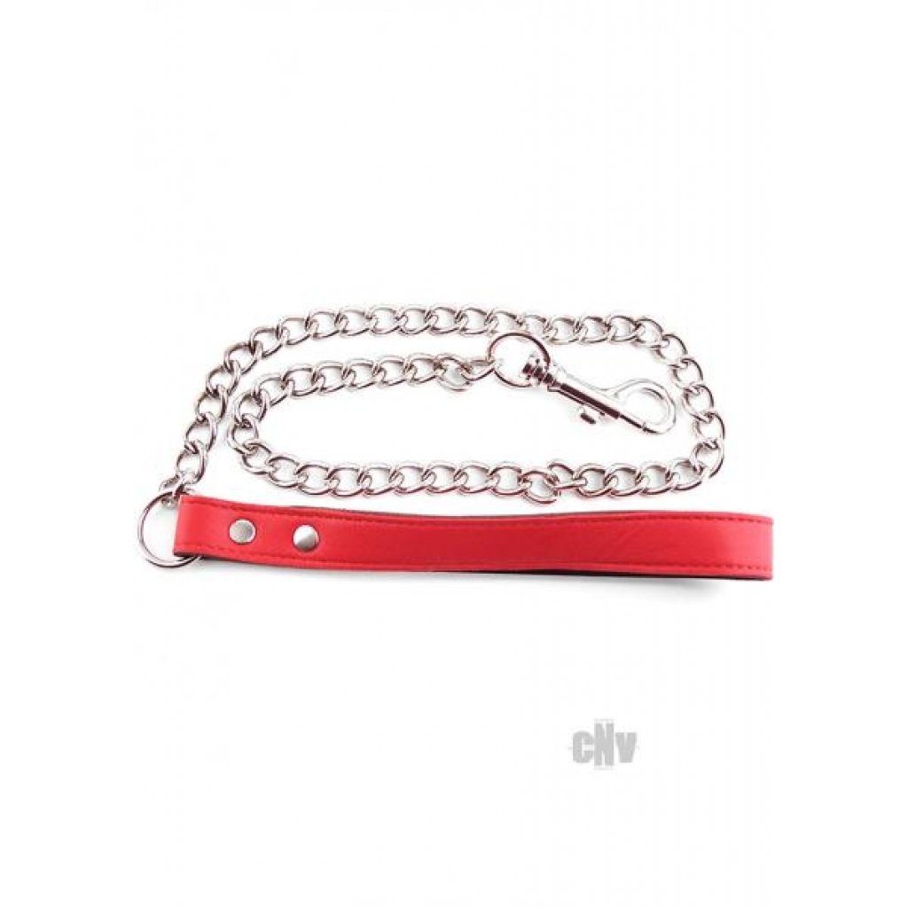 Rouge Leather Handle Chain Lead Leash Red - Collars & Leashes