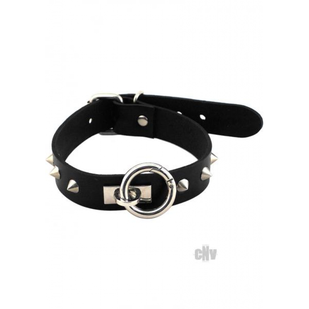 Rouge Leather O-Ring Studded Collar Black - Collars & Leashes