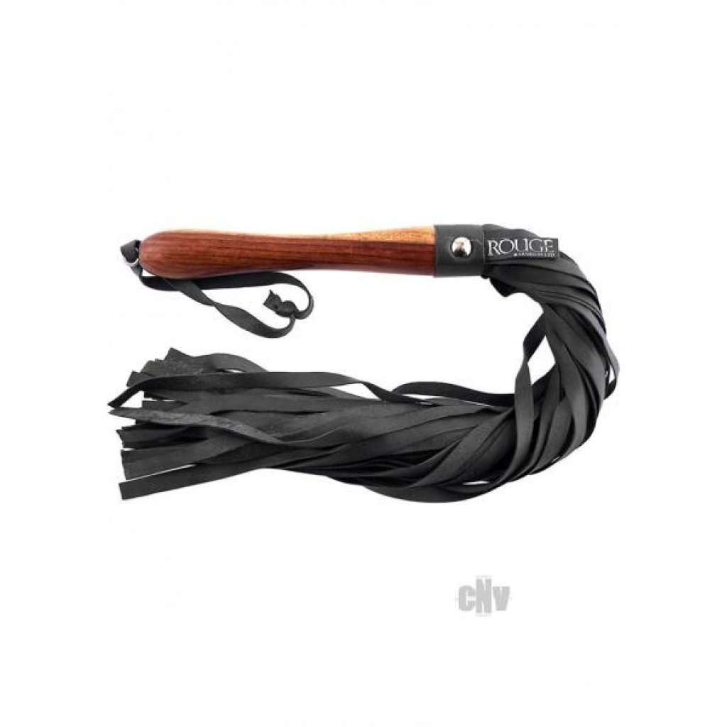 Rouge Leather Flogger with Wooden Handle - Black