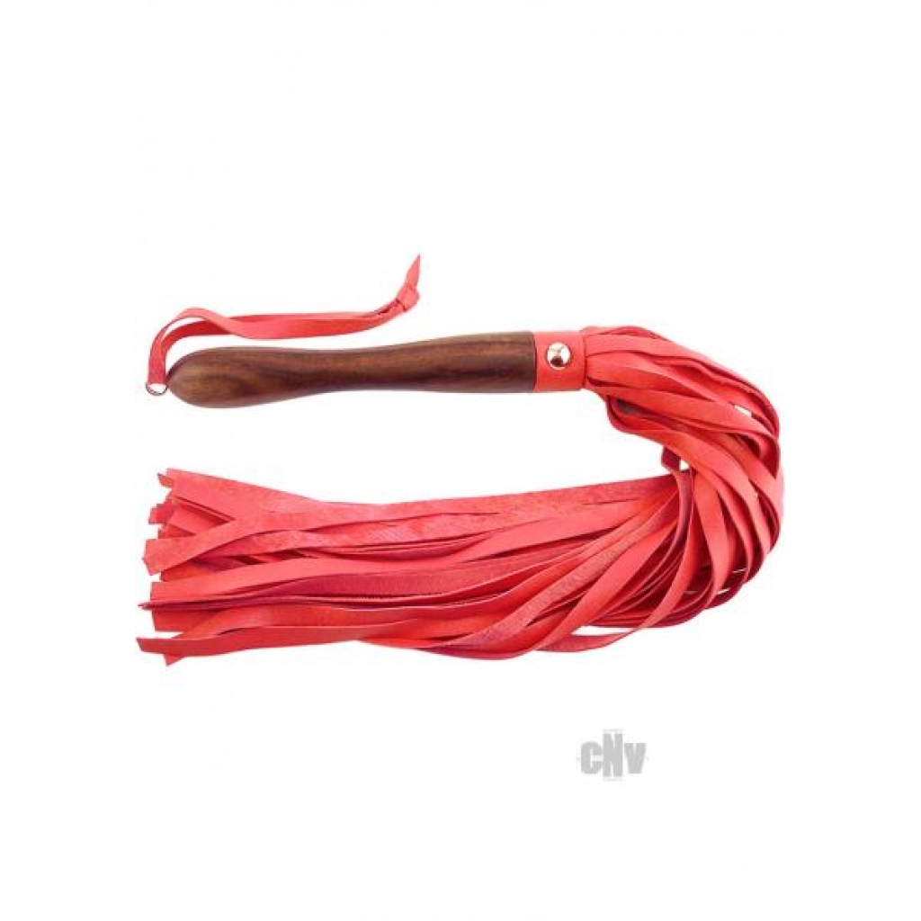 Rouge Leather Flogger: Elegant Red with Wooden Handle