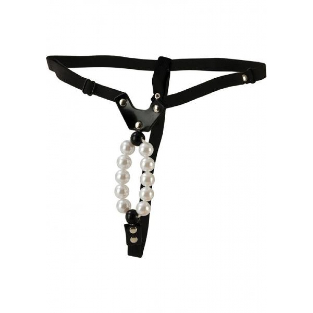 Lovers Thong With Pleasure Pearls Black - Babydolls & Slips