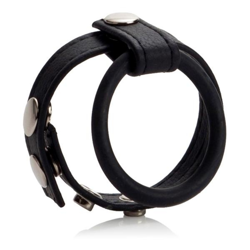 Ball Spreader Adjustable Leather Strap With Ring Medium Black - Mens Cock & Ball Gear