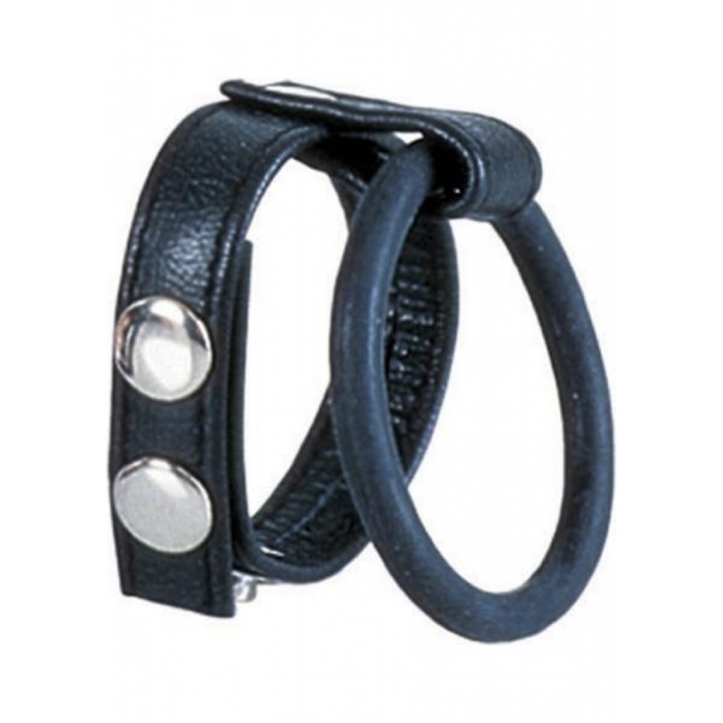 Ball Spreader Adjustable Leather Strap With Ring Large Black - Mens Cock & Ball Gear