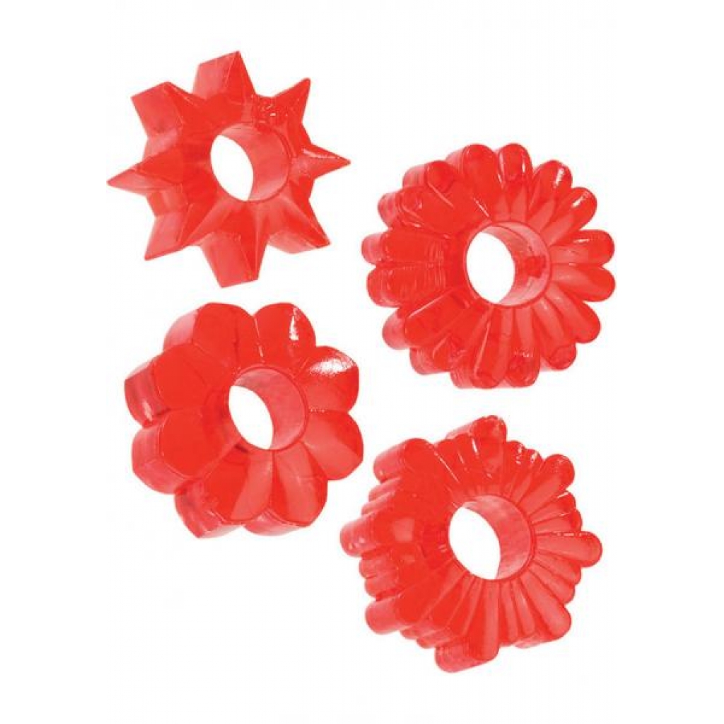 Basic Essentials Super Stretchy TPR Enhancers Assorted Shapes Red - Stimulating Penis Rings