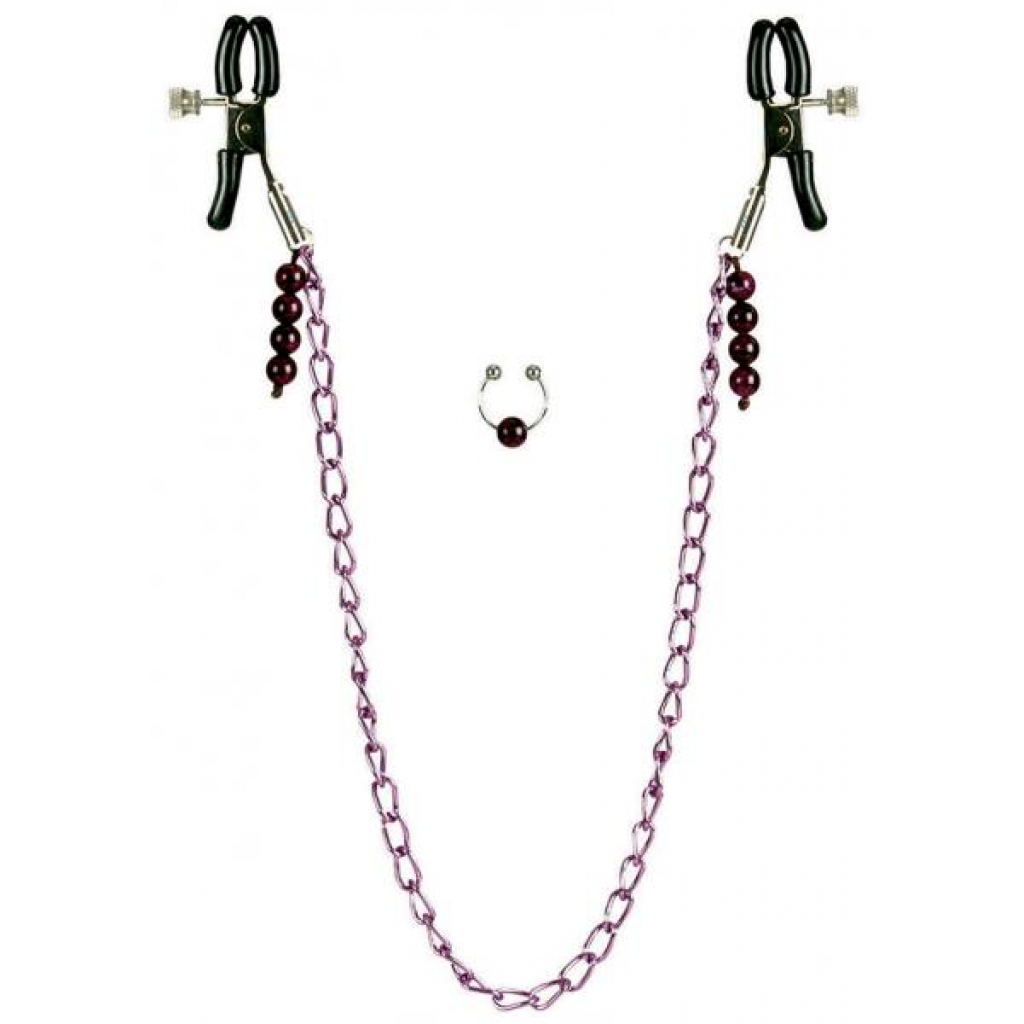 Adjustable Nipple Clamps with Purple Chain - Non-Piercing