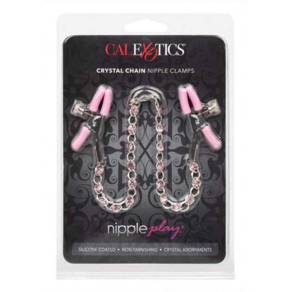 Nipple Play Crystal Chain Clamps Pink - Nipple Clamps