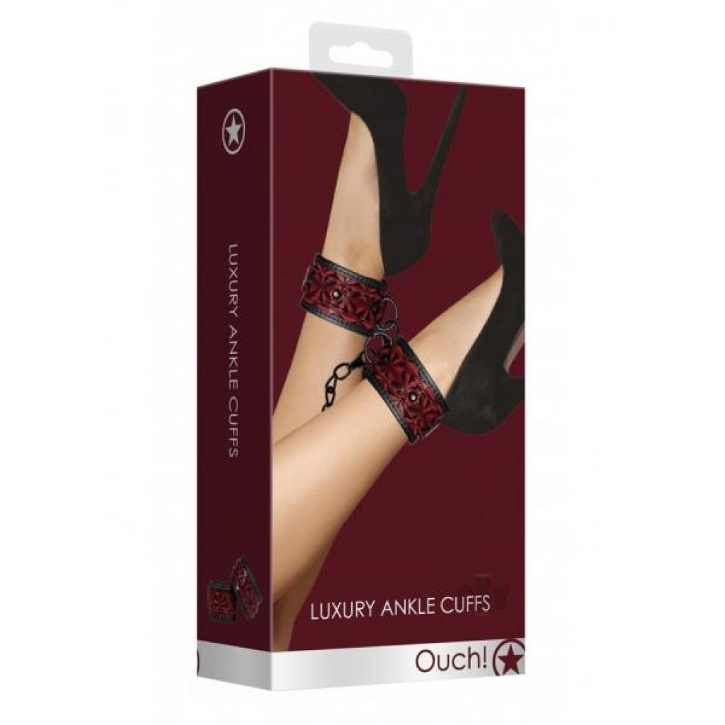 Ouch Luxury Burgundy Ankle Cuffs - Elegant BDSM Gear