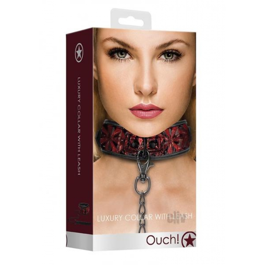 Ouch Luxury Collar W/leash Burgundy - Collars & Leashes