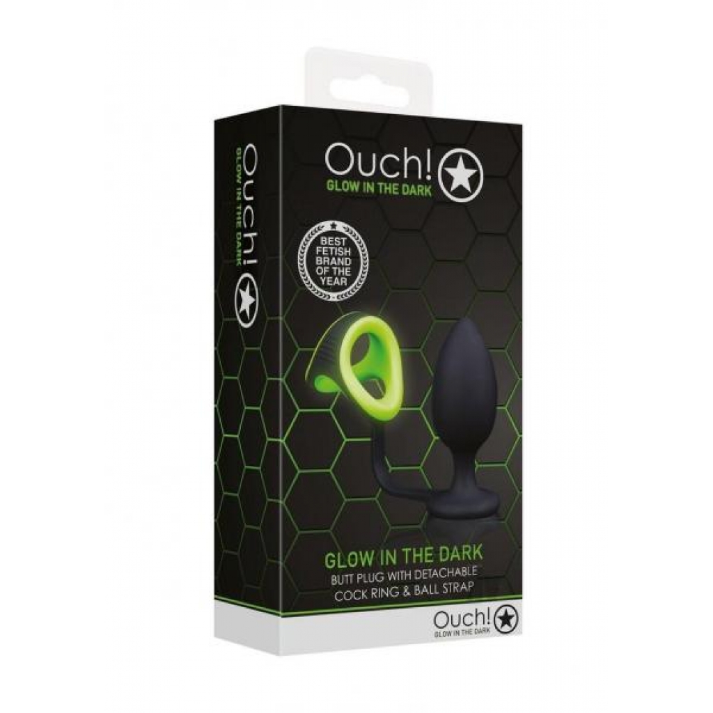 Ouch Butt Plug Cockring Ballstrap Gitd - Mens Cock & Ball Gear